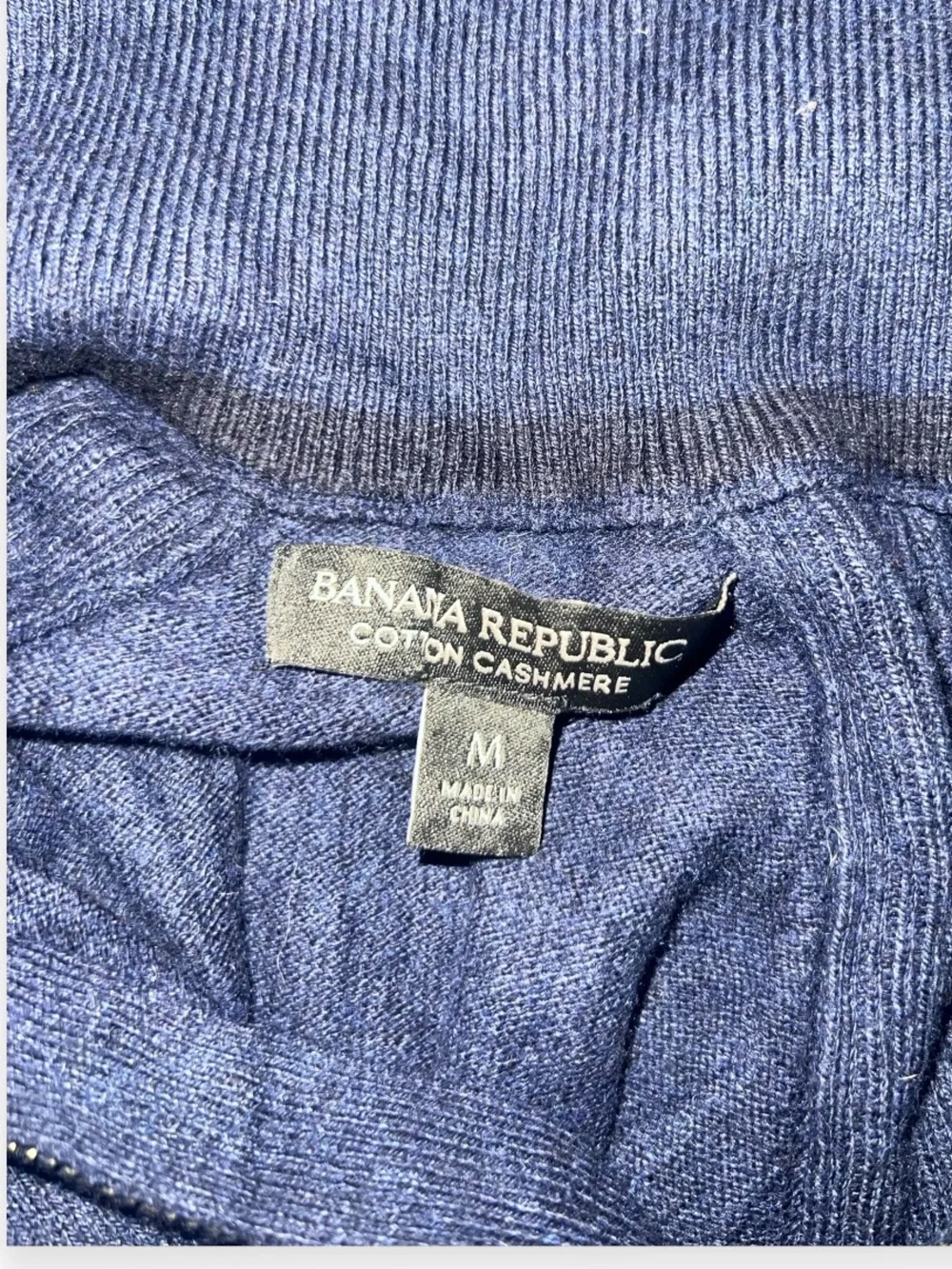 Banana Republic Cotton Cashmere Quarter-Zip Sweater Dark Blue M